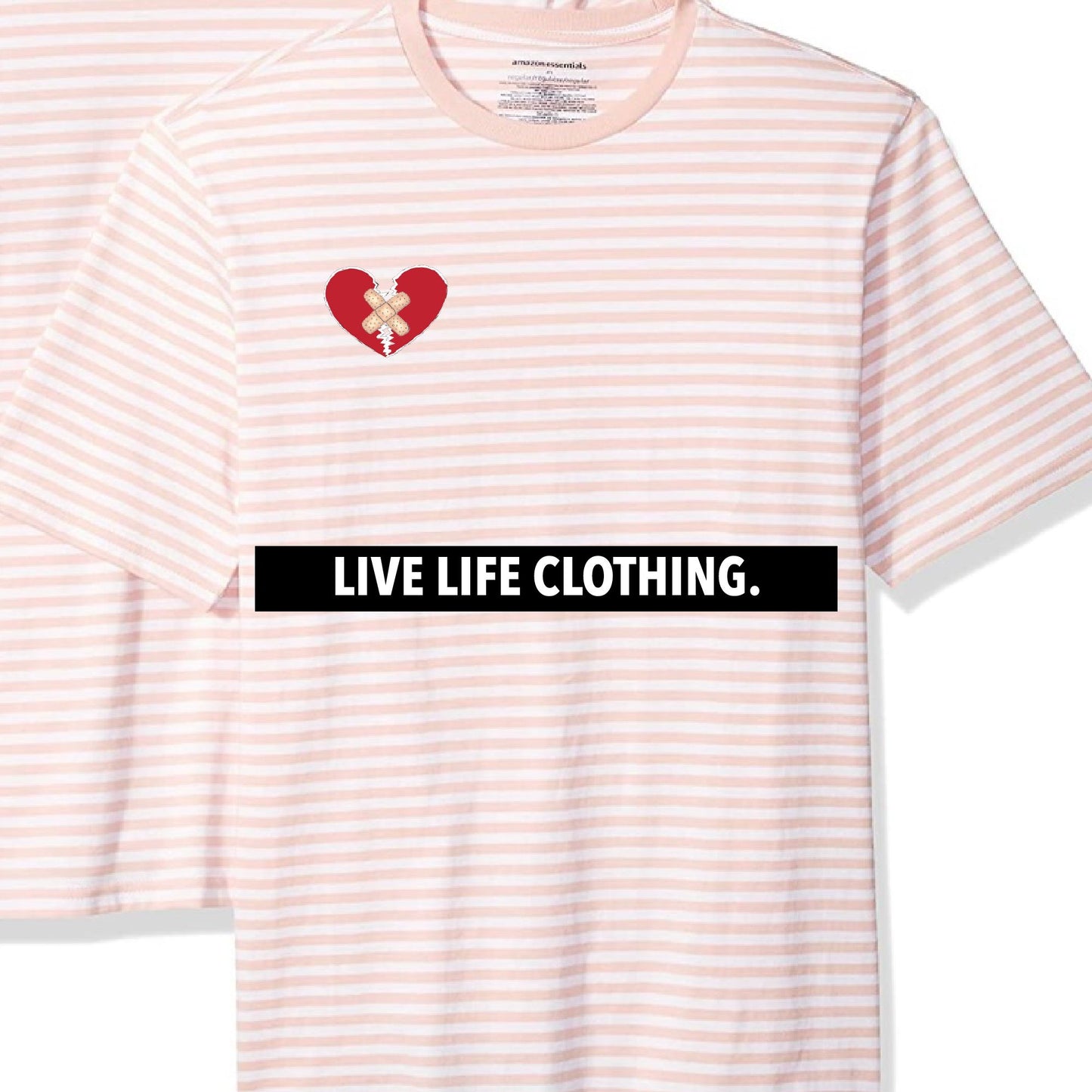 Pink and White Stripe Tee - Broken Heart