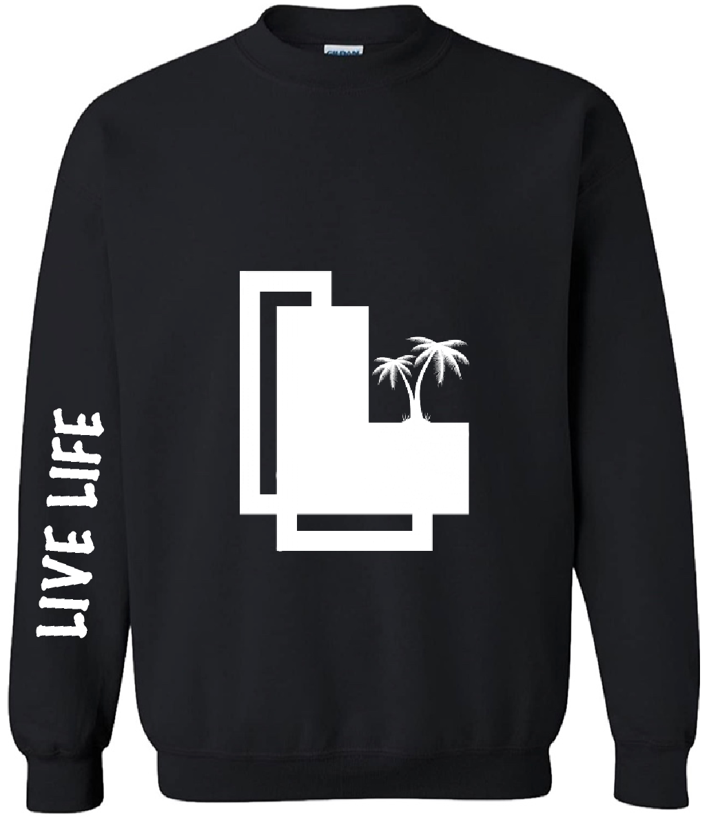 Black Crewneck Sweater - Logo with Live Life Sleeve
