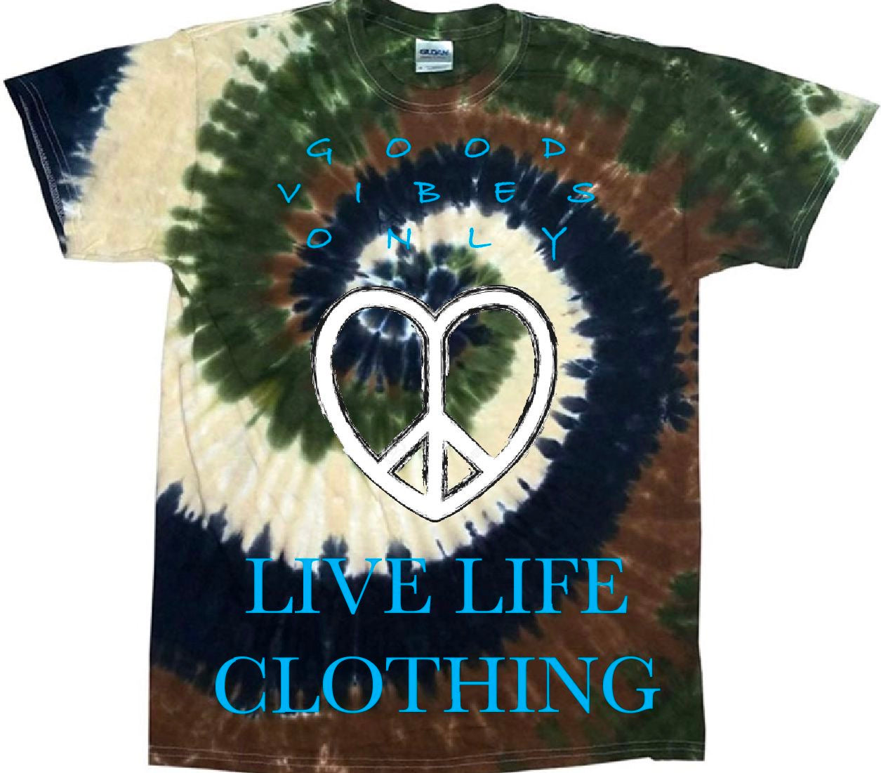 Brown Tan Green Tie Dye Tee - Good Vibes Only