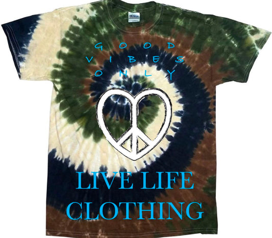 Brown Tan Green Tie Dye Tee - Good Vibes Only