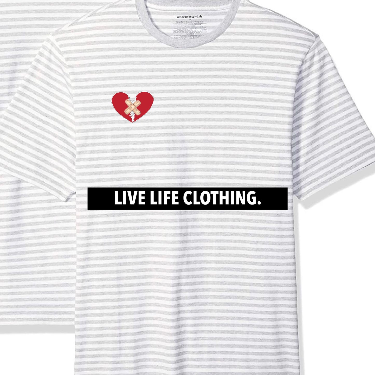 Grey and White Stripe Tee - Broken Heart