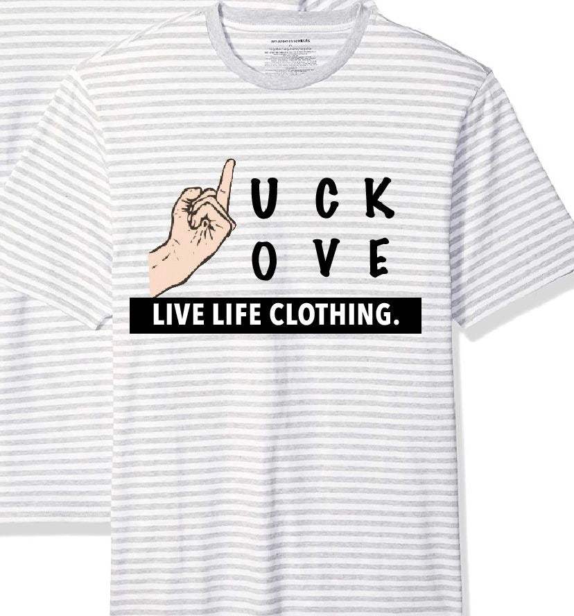 Grey and White Stripe Tee - Middle Finger