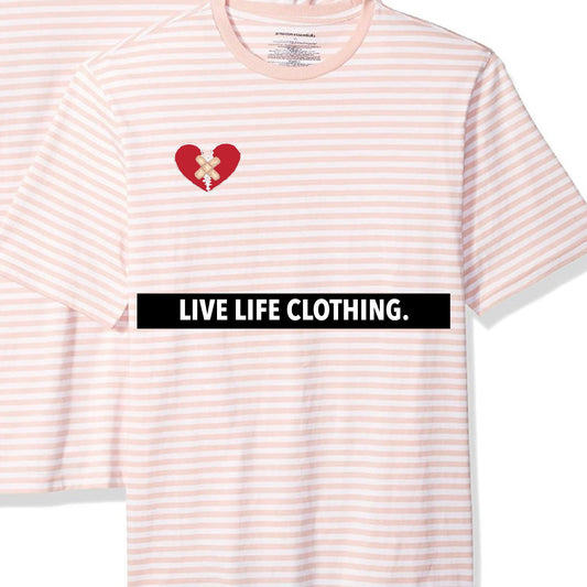 Pink and White Stripe Tee - Broken Heart
