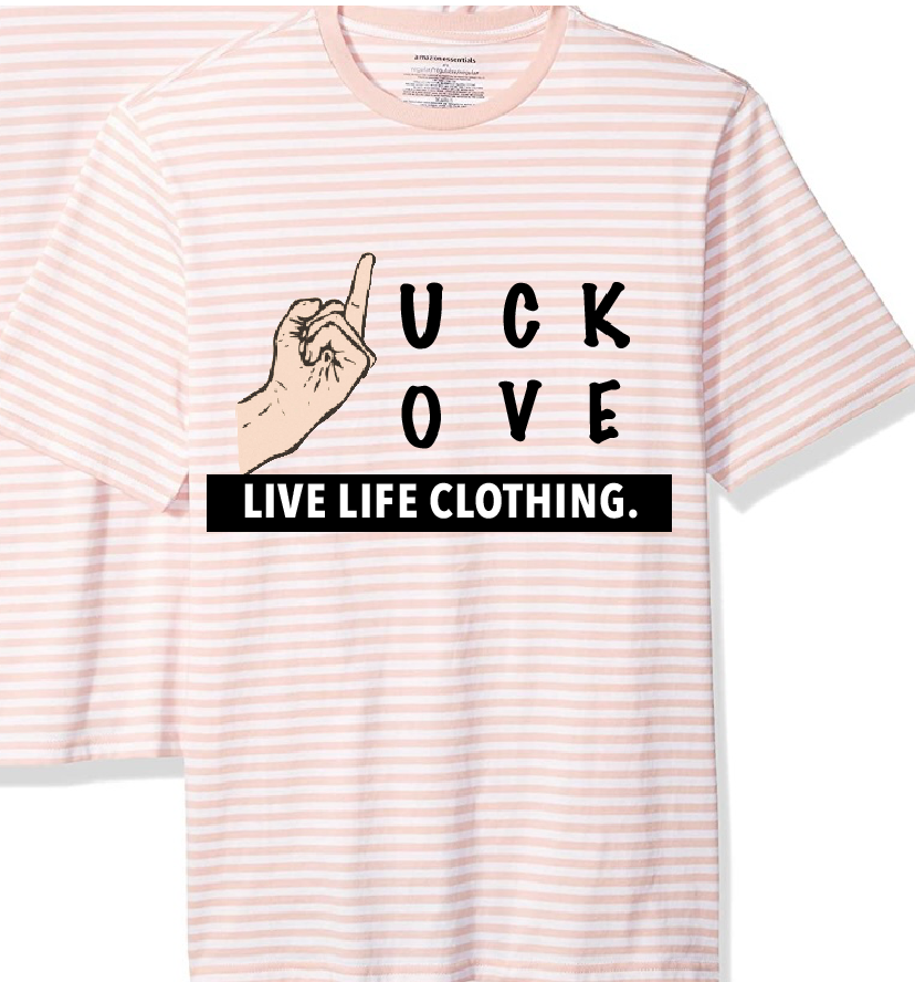 Pink and White Stripe Tee - Middle Finger