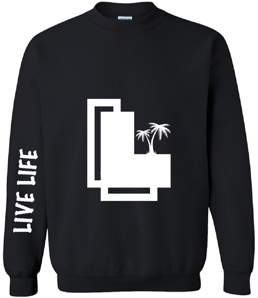 Black Crewneck Sweater - Logo with Live Life Sleeve