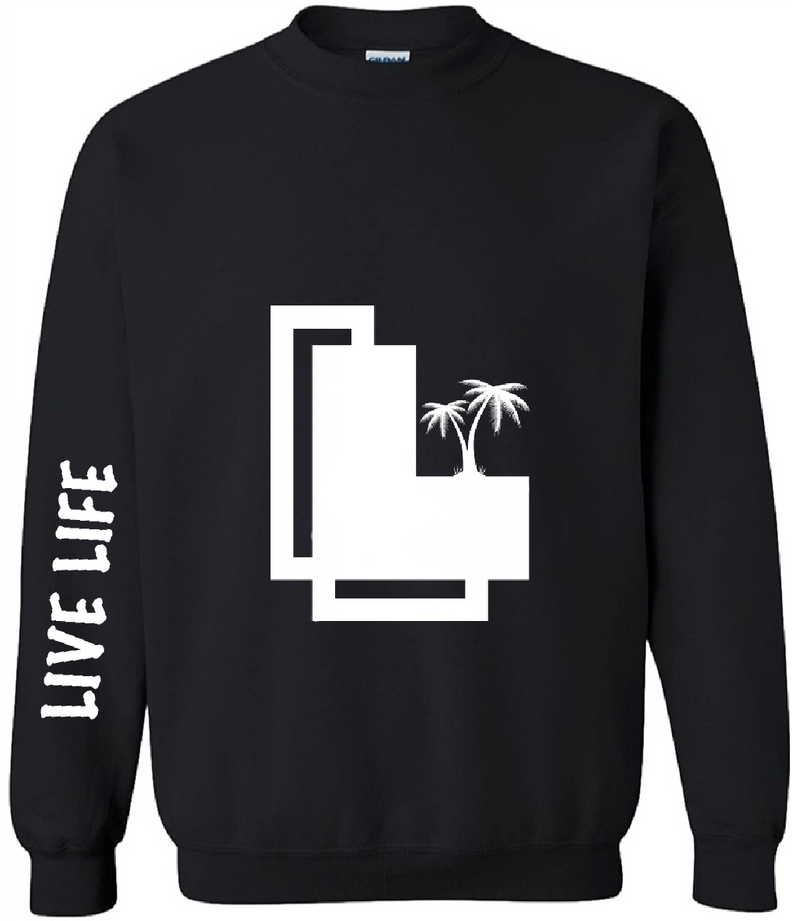 Black Crewneck Sweater - Logo with Live Life Sleeve